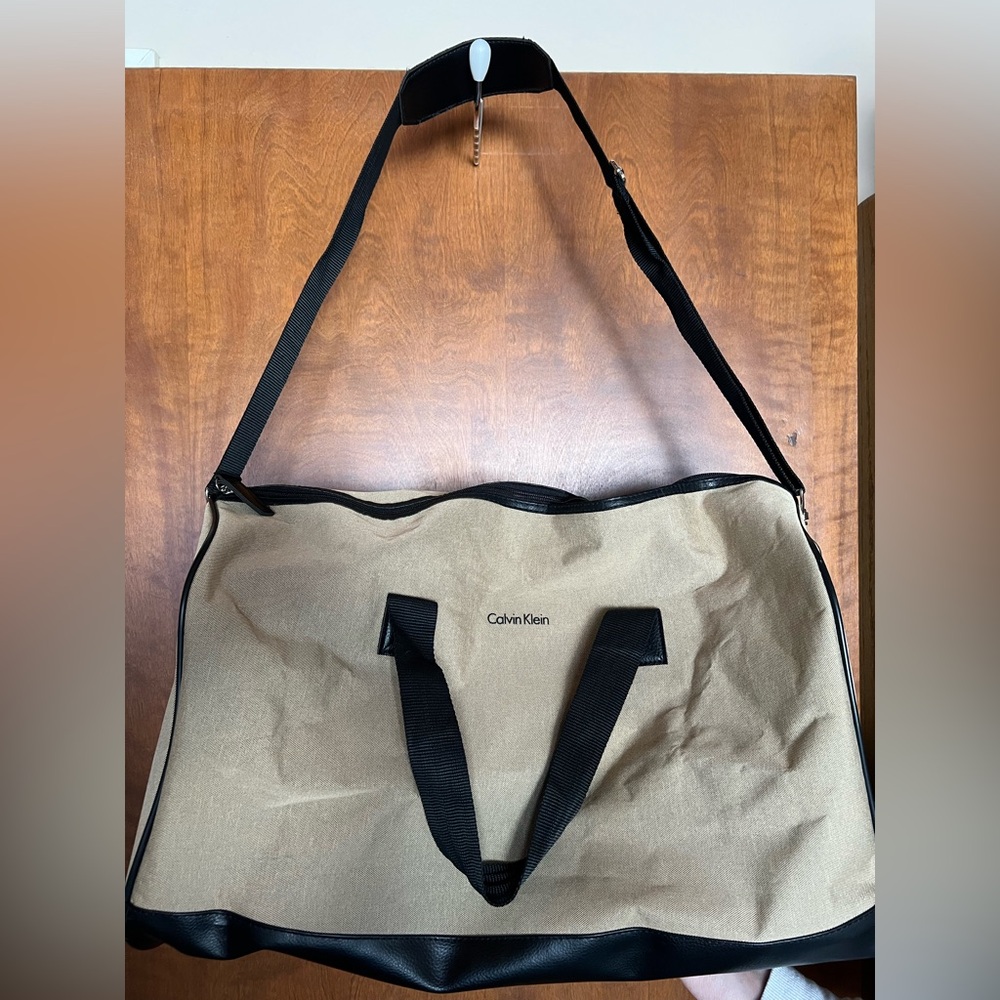 Calvin Klein Black and Tan Duffel Bag